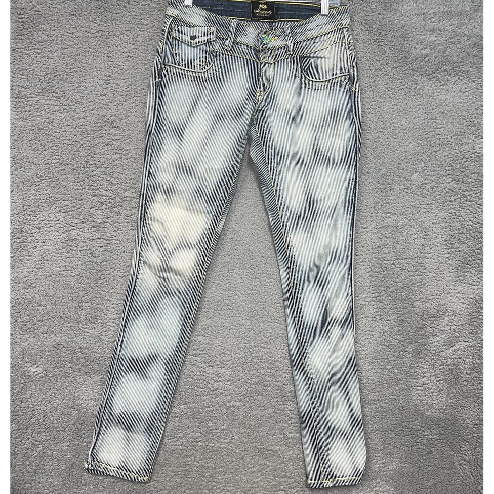 Akademiks Jeans Women's Sz 29 (31x34) Blue Stripe Acid Wash Denim Accent Stitch‎